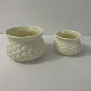1998 Geo Z. Lefton Basket Weave Cream Trinket Dishes or Flower Pots